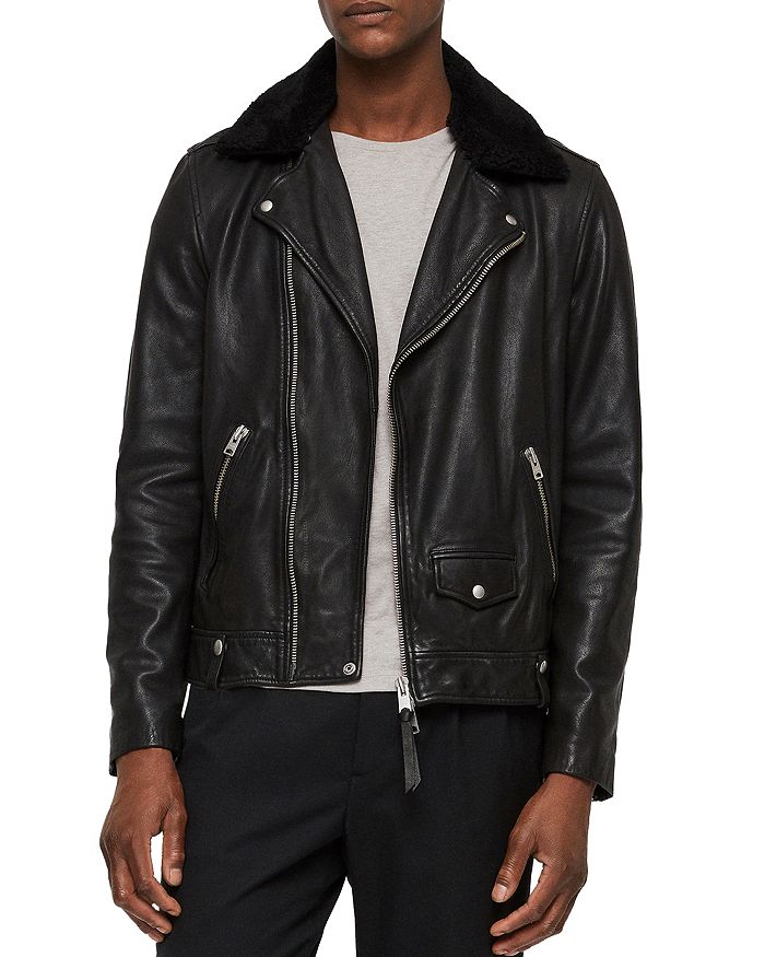 ALLSAINTS Brett Leather Biker Jacket with Shearling Collar | Bloomingdale's