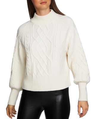 cable knit puff sleeve sweater