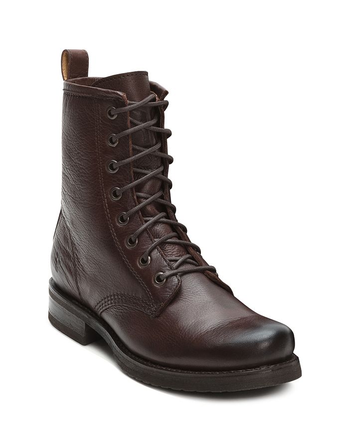 Frye Veronica Lace Up Combat Boots In Dark Brown