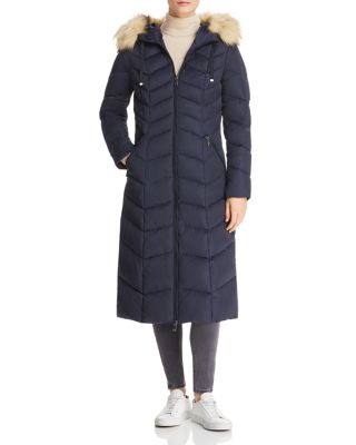 maxi puffer coat with fur hood