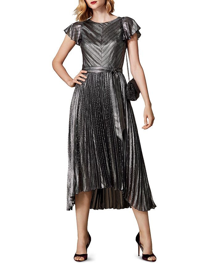 KAREN MILLEN Metallic Striped Pleated Dress Bloomingdale s