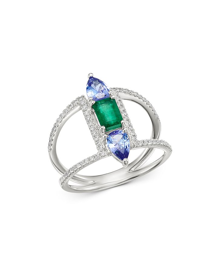 Bloomingdale's Emerald & Tanzanite Ring With Diamonds In 14k White Gold - 100% Exclusive In Multi/white