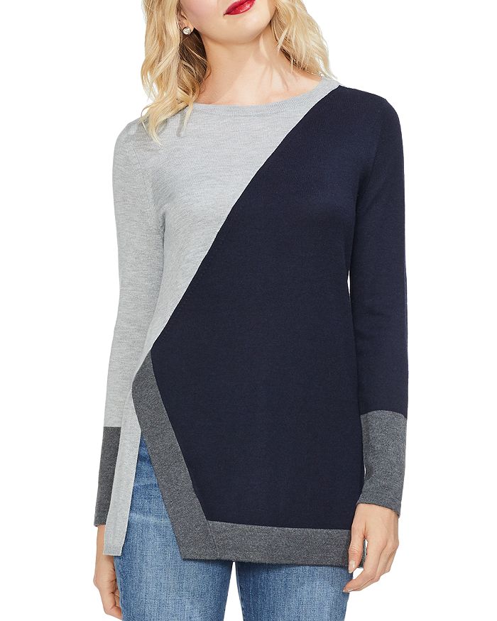 Vince Camuto Color-block Tunic Sweater In Classic Navy