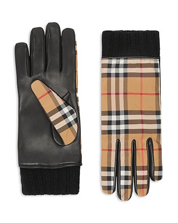 Burberry Leather Trimmed Check Gloves | Bloomingdale's
