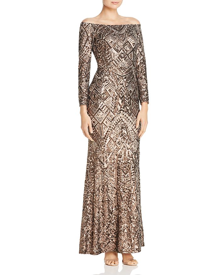 AQUA Off-the-Shoulder Sequined Gown - 100% Exclusive | Bloomingdale's
