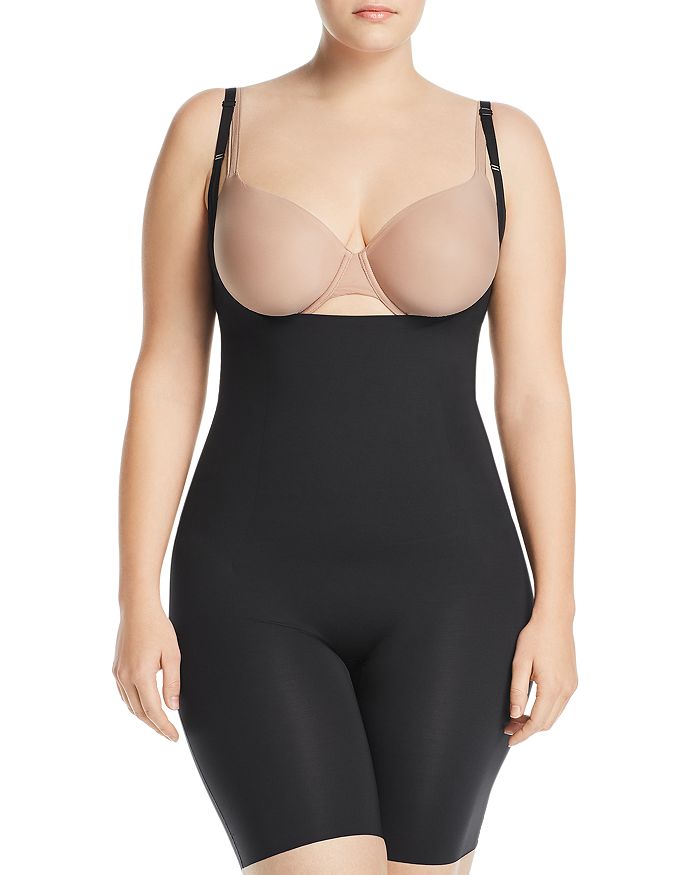 Spanx Thinstincts 2.0 Women 3x Black Stretch Open-bust Mid Thigh Bodysuit Jdm471 In Black