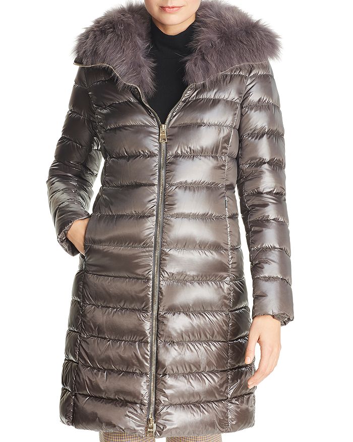 Herno Elisa Fox Fur-collar Down Coat In Dark Gray