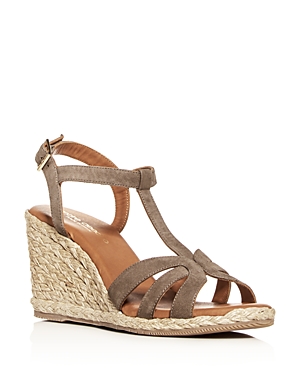 Andre Assous Women's Madina T-strap Wedge Sandals In Gray Suede