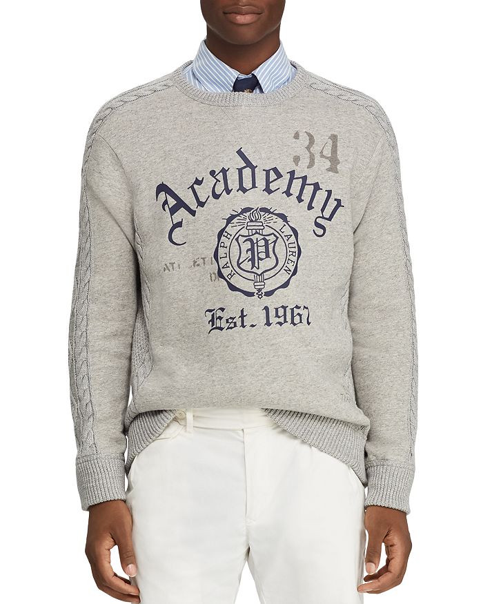 Polo Ralph Lauren Mixed-Media Cable-Knit Collegiate Sweatshirt ...