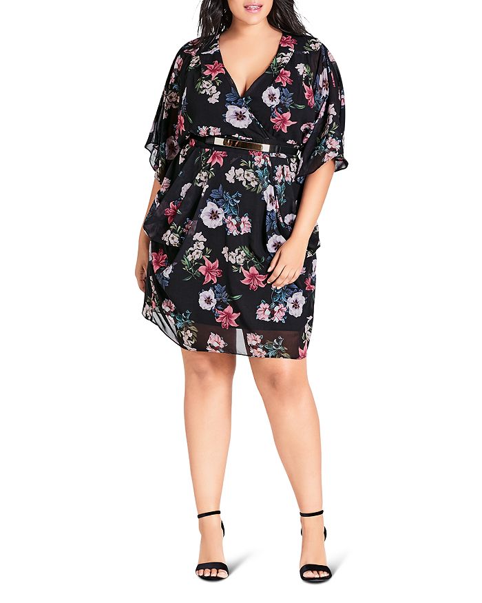 CITY CHIC PLUS LILY BELTED FLORAL DRESS,141804