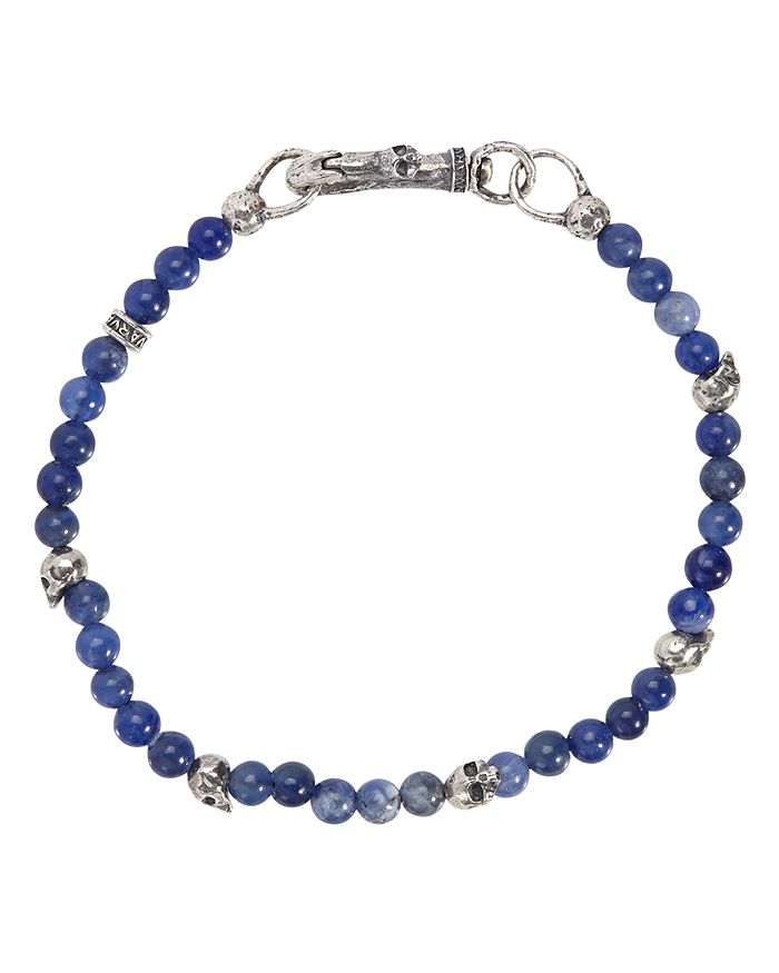 John Varvatos Sterling Silver Skulls & Sodalite Bead Bracelet In Blue/silver
