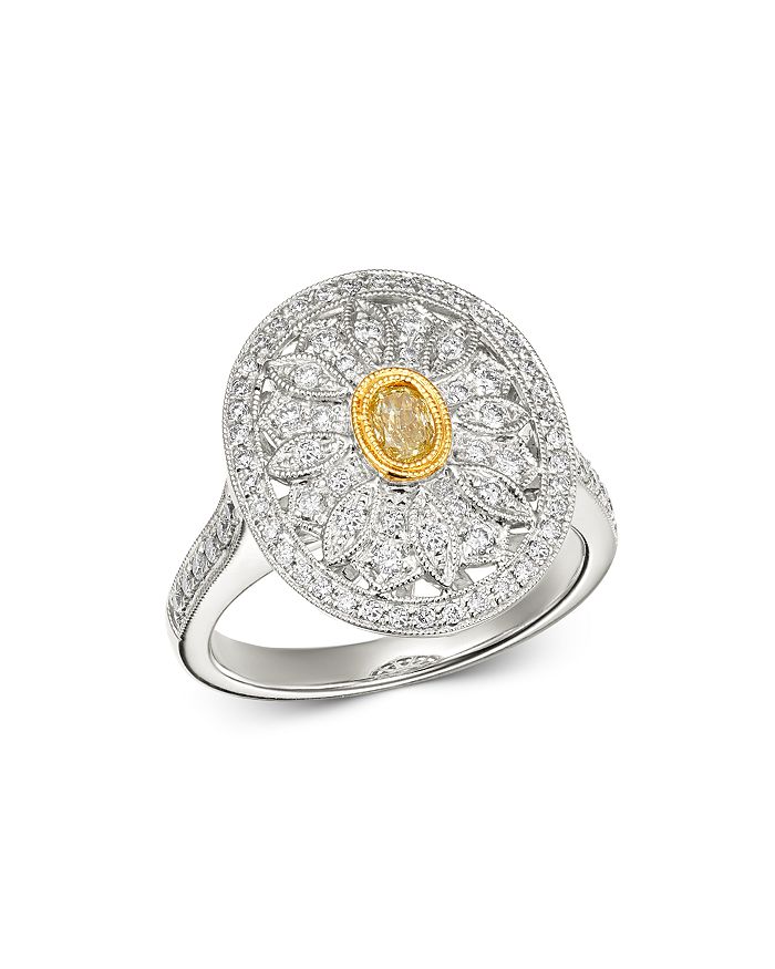 Bloomingdale's Yellow & White Diamond Flower Milgrain Ring In 18k White & Yellow Gold - 100% Exclusive In Yellow/white