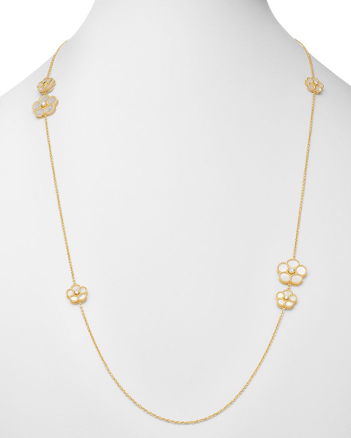 Shop Roberto Coin 18k Yellow Gold Daisy Mother-of-pearl & Diamond Station Necklace, 31 - 100% Exclusive In White/gold