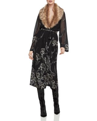 BCBGMAXAZRIA Faux Fur-Collar Embroidered Robe Dress | Bloomingdale's Women