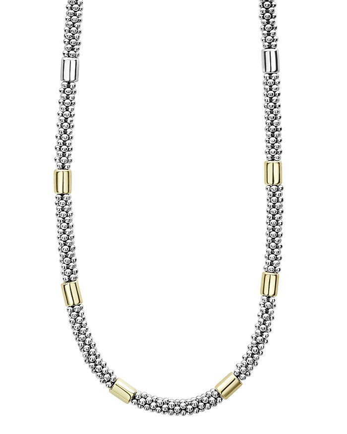 Shop Lagos 18k Yellow Gold & Sterling Silver High Bar Station Necklace, 16 In Gold/silver