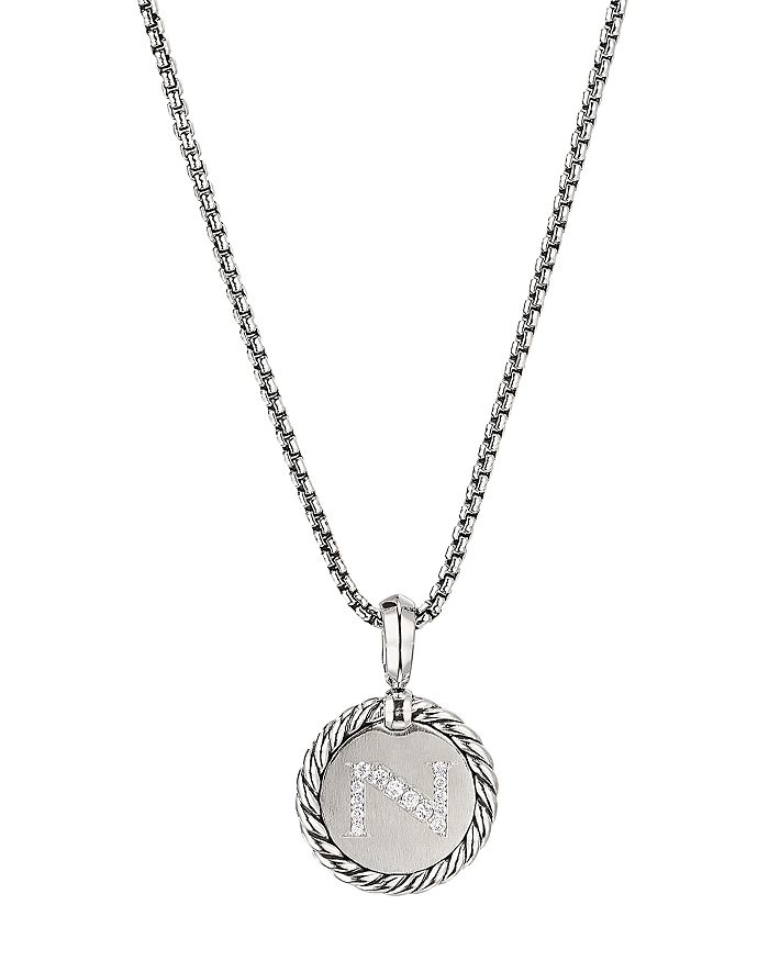 DAVID YURMAN STERLING SILVER CABLE COLLECTIBLES INITIAL CHARM NECKLACE WITH DIAMONDS, 18,N14521DSSADI18N