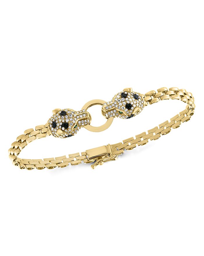 Bloomingdale's Black & White Diamond Panther Bracelet In 14k Yellow Gold - 100% Exclusive In Black/gold