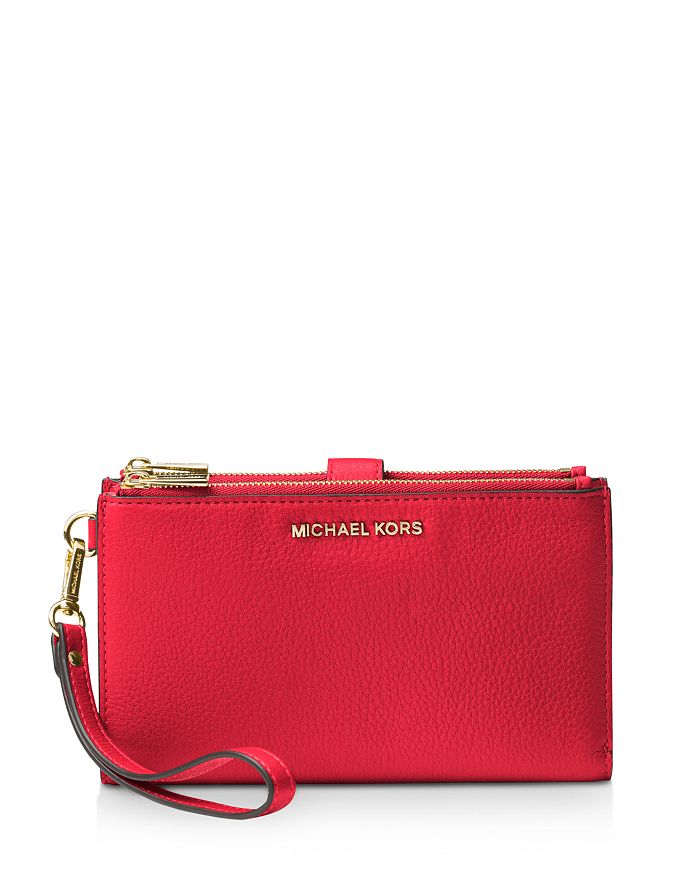 Michael Michael Kors Adele Double Zip Leather Iphone 7 Plus Wristlet In Bright Red/gold