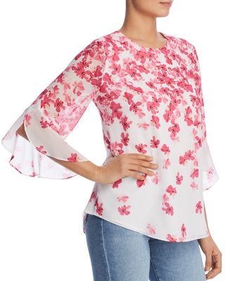 Calvin Klein Floral Print Ruffle Blouse Bloomingdale's