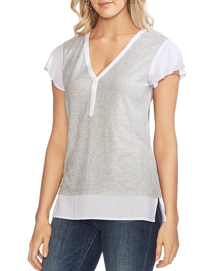 VINCE CAMUTO MixedMedia Henley Top Bloomingdale's