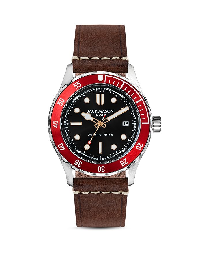 JACK MASON DIVER BROWN LEATHER STRAP WATCH, 42MM,JM-D101-018