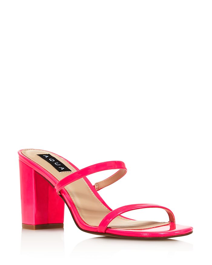 Aqua Women s Adele Open toe Block High heel Sandals 100 Exclusive In Pink Neon Leather ModeSens