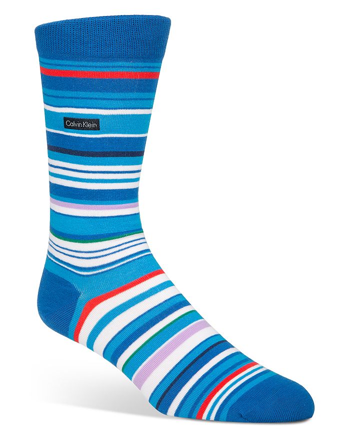 Calvin Klein Barcode Multistripe Socks In Blue/teal/white