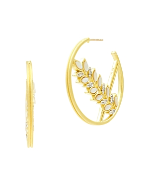 Freida Rothman Accessories FLEUR BLOOM FLORAL HOOP EARRINGS IN 14K GOLD-PLATED & RHODIUM-PLATED STERLING SILVER
