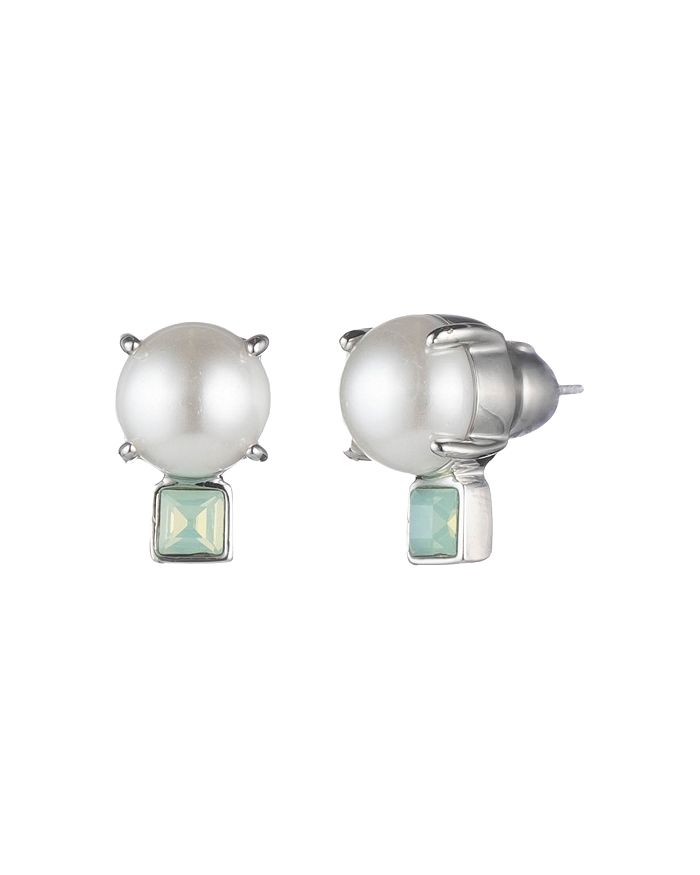 Carolee Simulated Pearl & Stone Stud Earrings In Silver