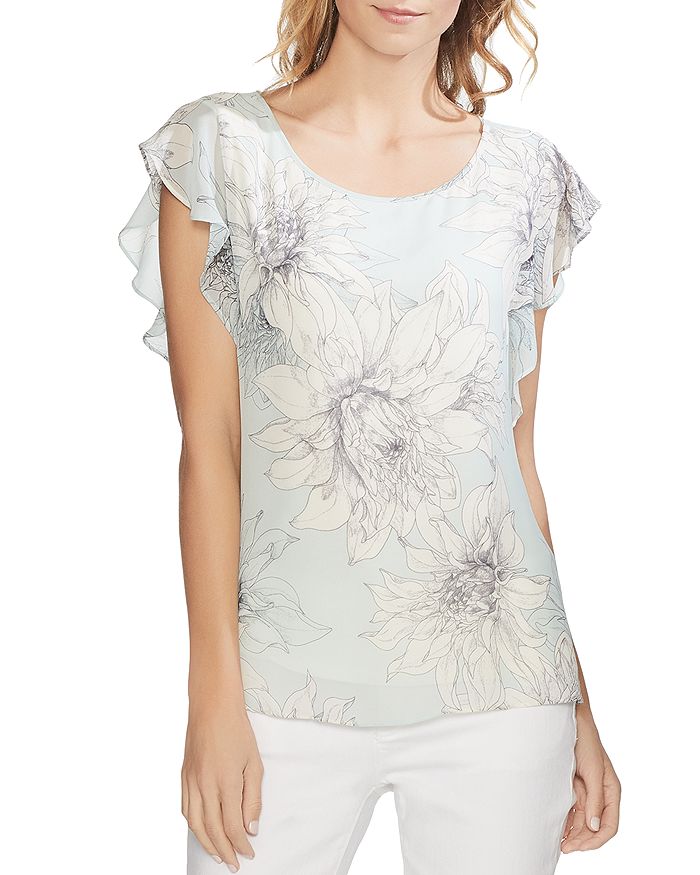 VINCE CAMUTO PAGODA BLOSSOMS FLUTTER-SLEEVE TOP,9129082