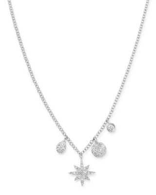 14K White Gold Diamond Starburst Necklace, 18"
