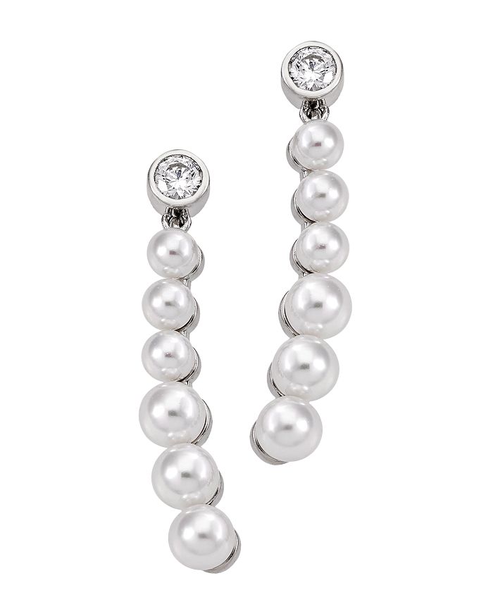 MAJORICA SIMULATED PEARL ROUND LINEAR EARRINGS,OME16139SPW