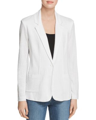 Majestic Stretch Linen One-button Blazer In Blanc