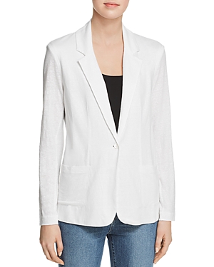 Majestic Stretch Linen One-button Blazer In Blanc