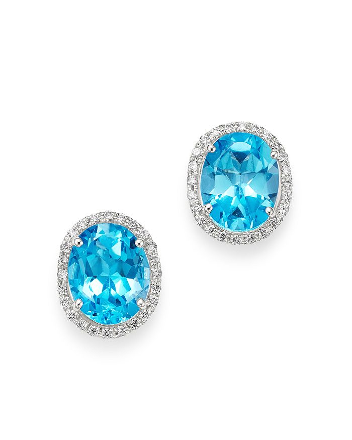 Bloomingdale's Oval Blue Topaz & Diamond Stud Earrings In 14k White Gold - 100% Exclusive In Blue/white