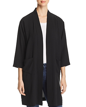 Eileen Fisher Petite Silk Crepe Kimono Jacket In Black