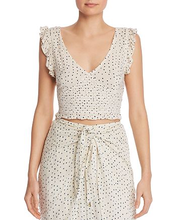 AQUA Smocked Polka Dot Cropped Top - 100% Exclusive | Bloomingdale's