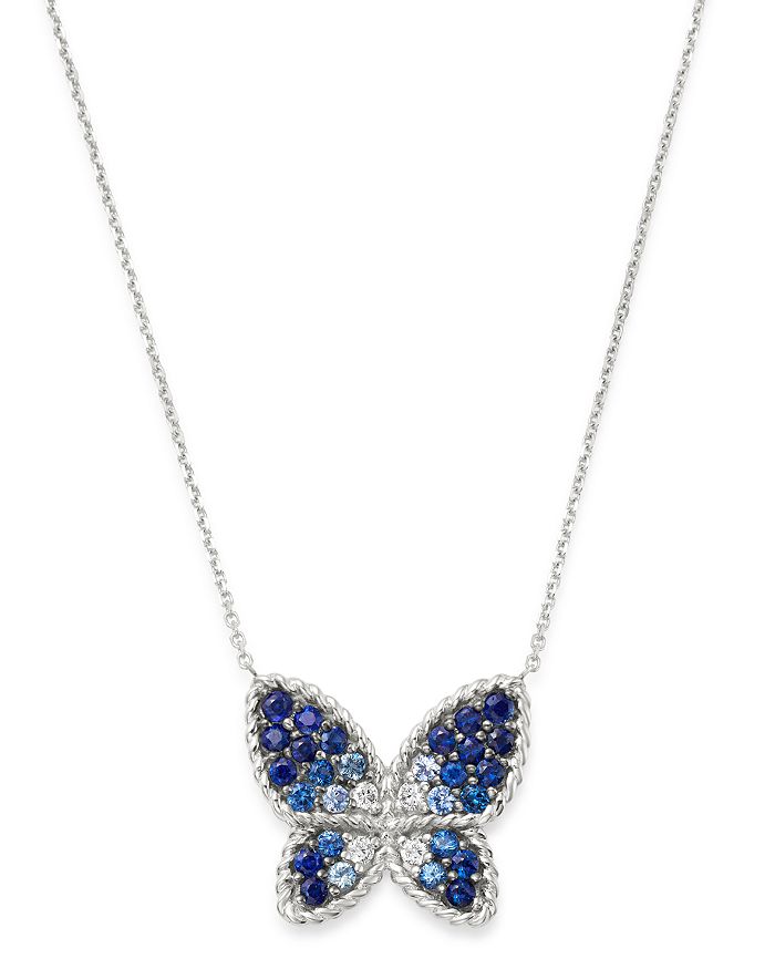 Bloomingdale's Blue Sapphire & Diamond Butterfly Necklace In 14k White Gold, 16 - 100% Exclusive In Blue/white