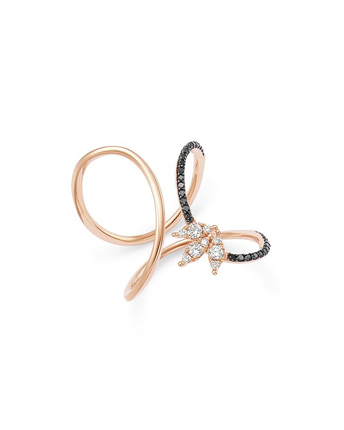 Own Your Story 14k Rose Gold Day To Night Black & White Diamond Fluidity Ring In Black/rose Gold