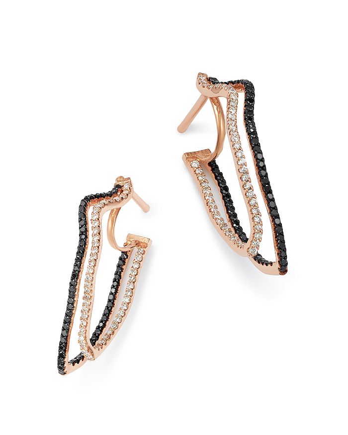 Own Your Story 14k Rose Gold Flow Black And White Diamond Two-row Imperfect Hoop Earrings In Black/rose Gold