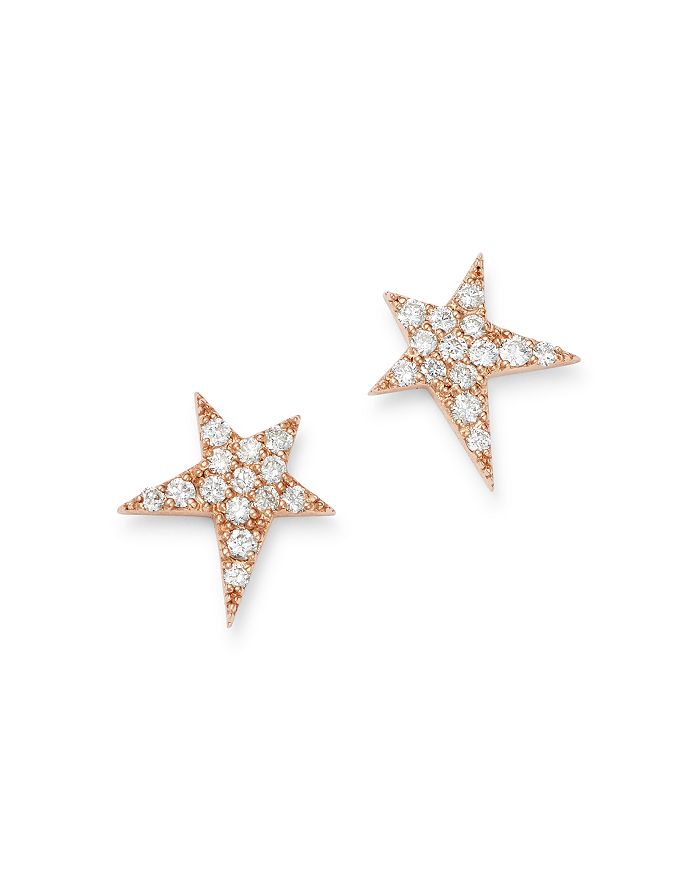 Own Your Story 14k Rose Gold Cosmos Diamond Rockstar Stud Earrings In White/rose Gold