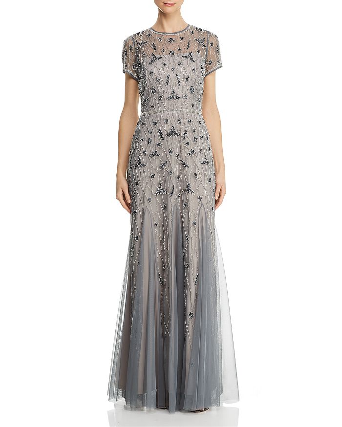 Adrianna Papell Women's Embellished Godet Inset Gown Gray Size 2