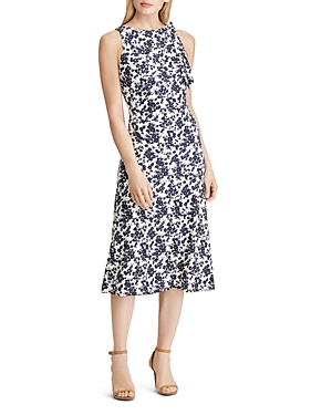Ralph Lauren Lauren  Petites Floral Jersey Dress In Cream/navy