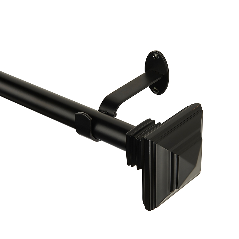 Elrene Home Fashions Florence Adjustable Curtain Rod With Square Finials, 86-120 In Antique Black