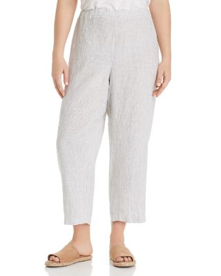 Striped Organic Linen Ankle Pants 
