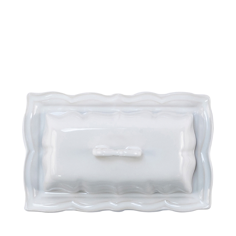 Vietri Incanto Stone Baroque Butter Dish In White