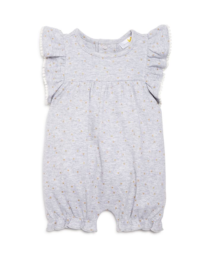 Bloomie's Girls' Ruffle-sleeve Polka-dot Short Coverall, Baby - 100% Exclusive In Gray