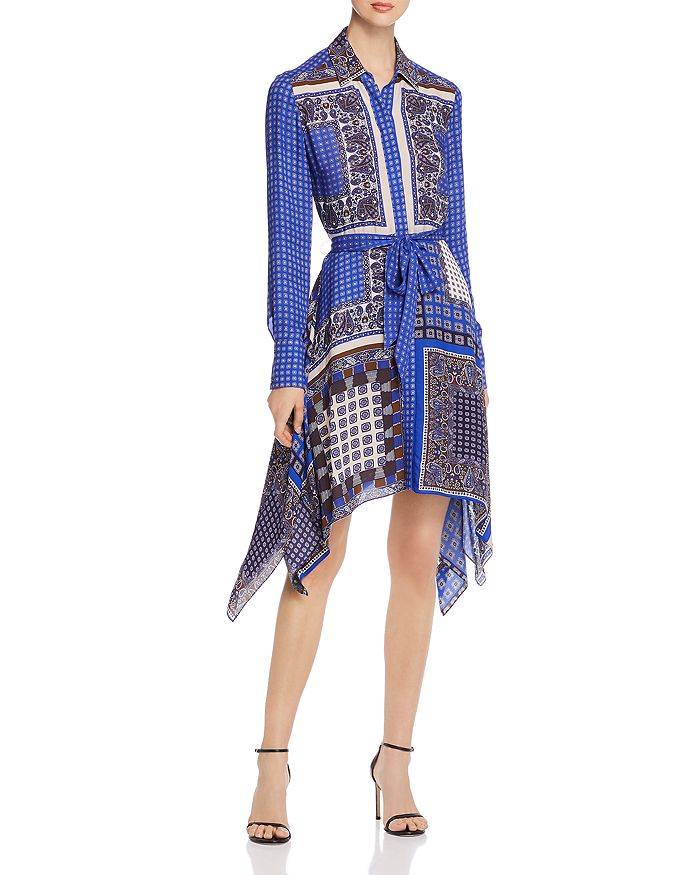 Elie Tahari Roxanne Mixed print Button front Long sleeve Dress In