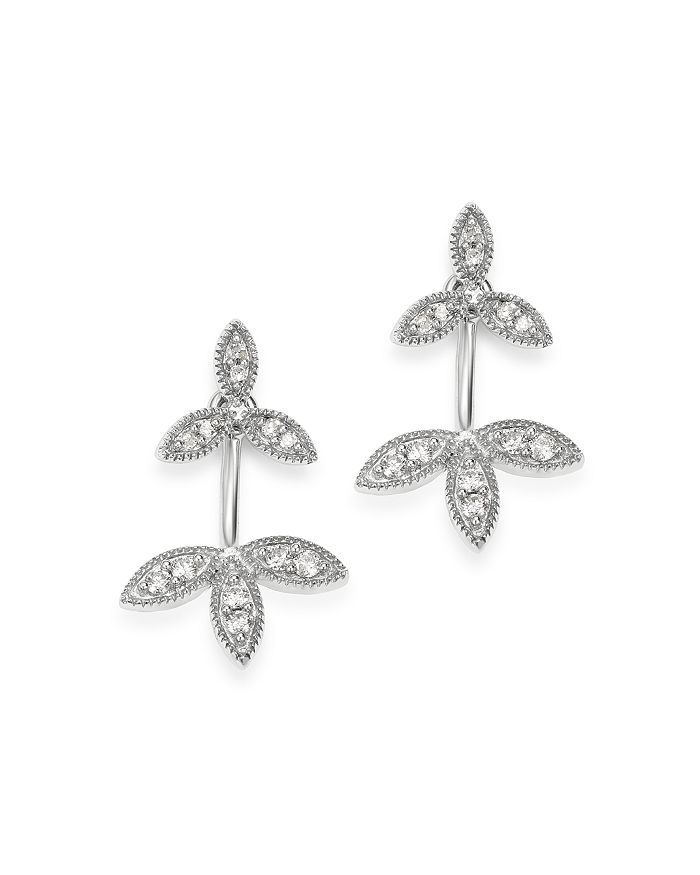 Adina Reyter Sterling Silver Diamond Double Flower Drop Earrings In White/silver