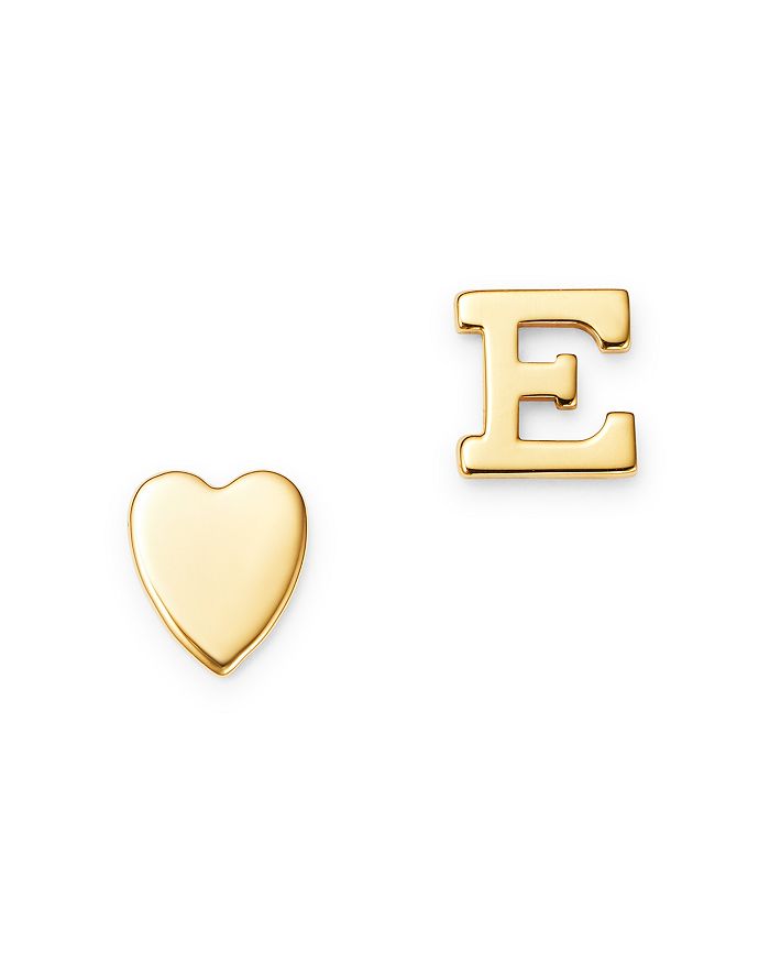 Zoe Lev 14k Yellow Gold Heart & Initial Stud Earrings In E/gold